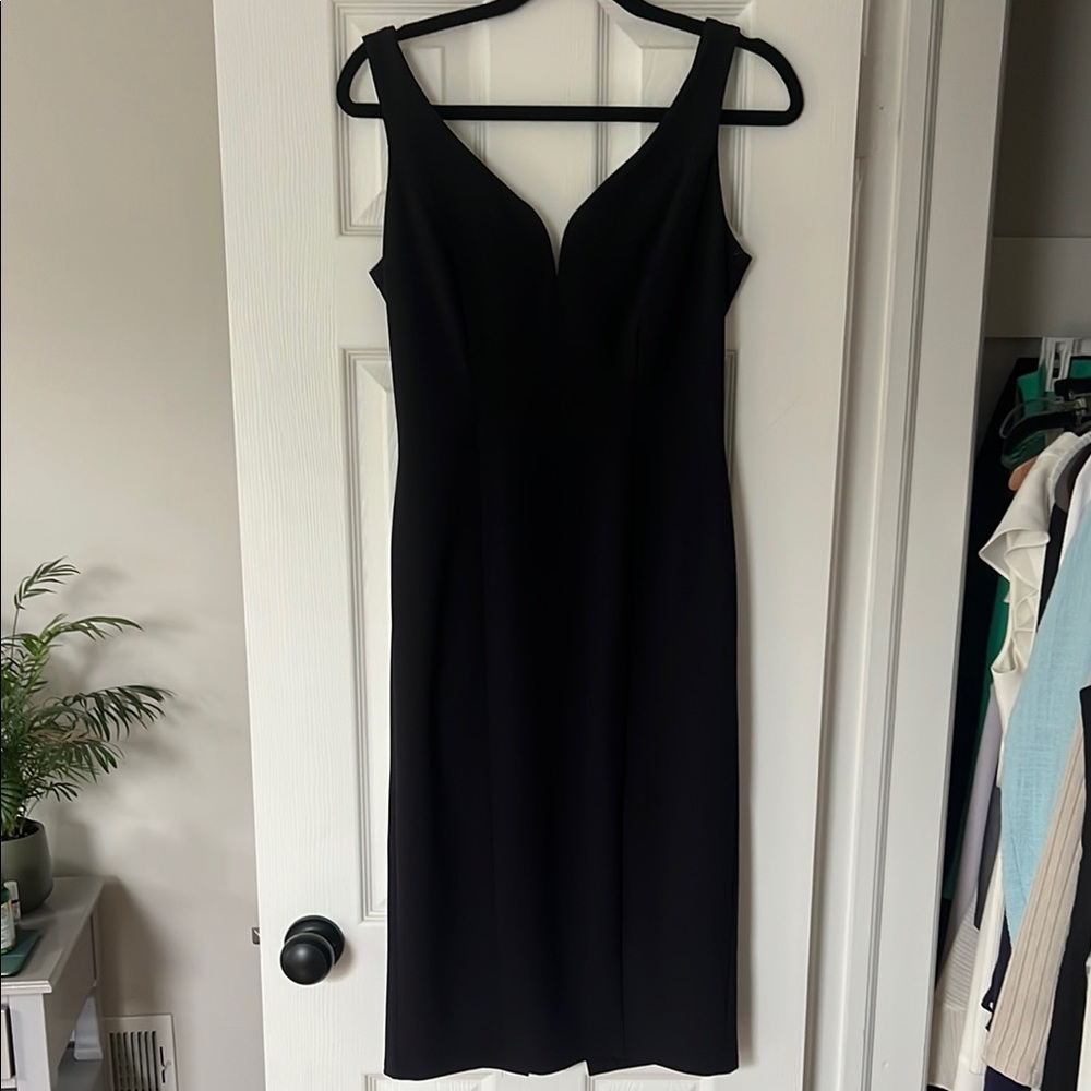 Donna Morgan Black Sheath Midi Dress V-Neck Sleeveless